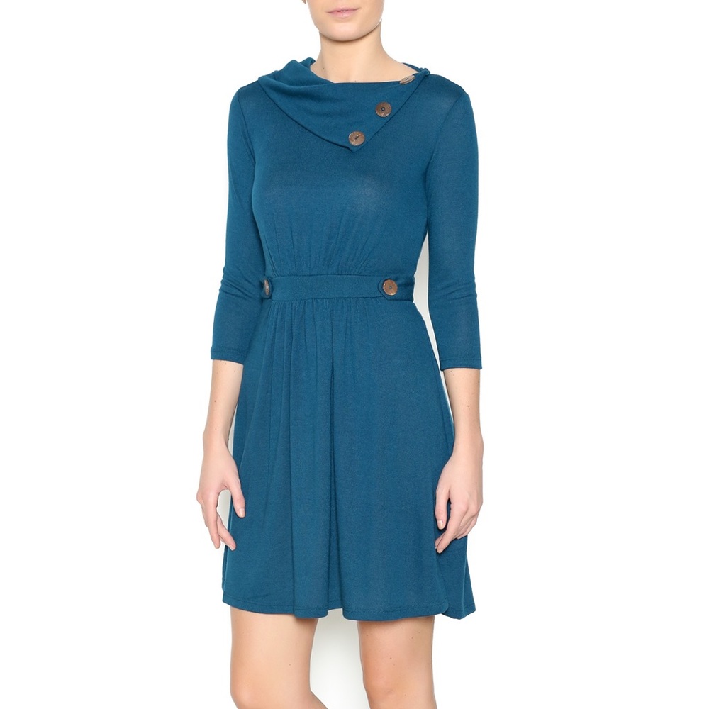 Turquoise cowlneck dress